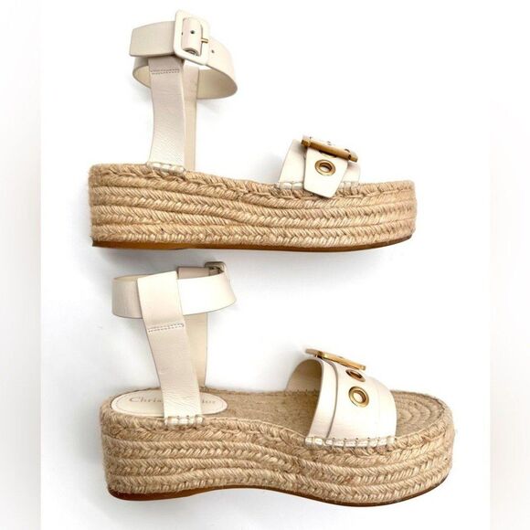 CHRISTIAN DIOR D-Dior Espadrille Platform Sandals White Leather EU 38 US 8 - Picture 7 of 12